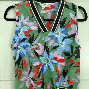 Guess Green Floral V-Neck Blouse